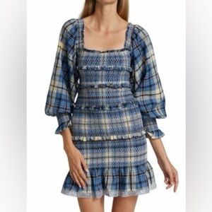 LOVESHACKFANCY Stanley Smocked Plaid Mini Dress